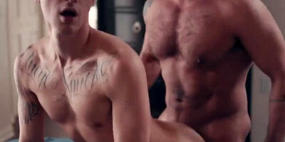 Bearded stallion has a cute twink in his bedroom for bareback banging