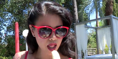 Divine Asian MILF is having her pussy destroyed by a poolside