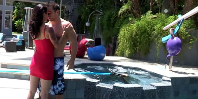 Divine Asian MILF is having her pussy destroyed by a poolside