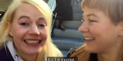 Blonde and MILF are making out and fingering in the train