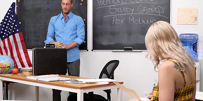 Besides giving lessons, the professor loves sexually pleasing his hot blonde student