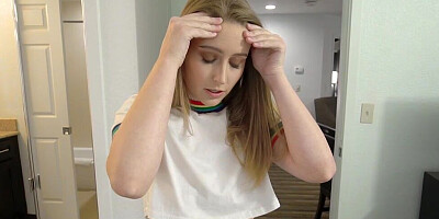 Teen schoolgirl is practicing her oral skills on a stepbro's big johnson POV style