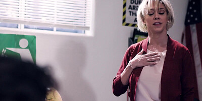 Classroom gangbang session for a depraved and busty blonde teacher