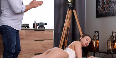 Gorgeous brunette babe is massaged and fucked by her perverted stepdad