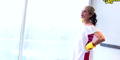 Blonde housemaid is taking a break from cleaning in order to bang a BBC