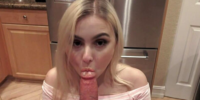 Petite blonde orally performs before taking a big cock up her tight cunny