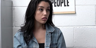 Young shoplifter was ordered to strip naked and give a blowjob before sex