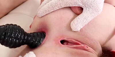 Gaping ass pornstar double penetrated by big cock and toy