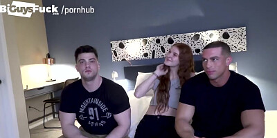 WOW! Boyfriend of SEXY Ass RedHead Watches 2 Bi Guys Explore Her.