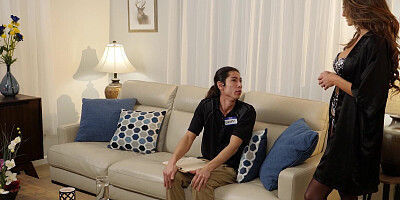 Long-haired Asian stallion was seduced by a hot MILF in black lingerie