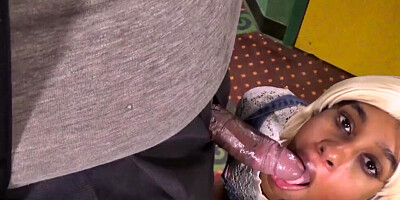 Thick ass ghetto cooze stuffs her mouth with a BBC