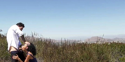 Spicy ebony girl Jada Doll is fucked outside by a white stallion