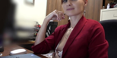 Skinny office MILF exposes her fun parts
