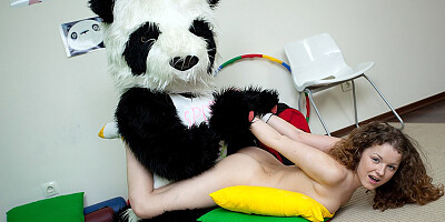 Sporty sexy teen fucks with funny Panda