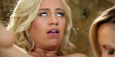 Horny photographer with big tits seduces young blonde model