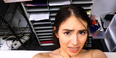 Brunette chick is spreading legs to fuck with a security officer