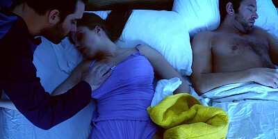 Stepson bangs his smoking hot stepmom next to a sleeping dad