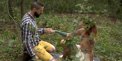 Inked chick Silvia Rubi and her boyfriend are having sex in the woods