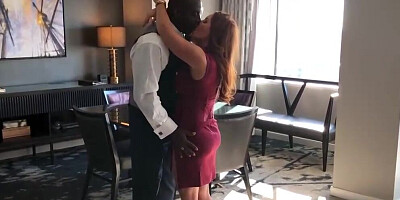 Bombastic redhead MILF with big tits rammed by a black stud