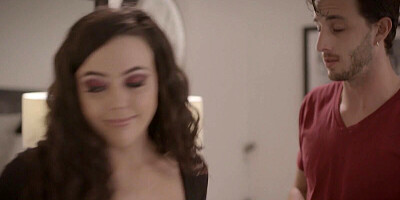 Curly-haired girl and a nerdy blonde are sharing a big prick