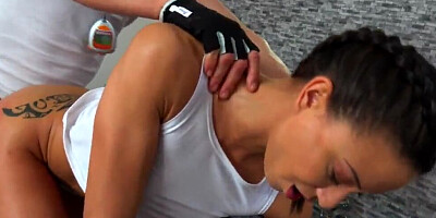 Instead of working out, the girl with pigtails banged her fitness instructor