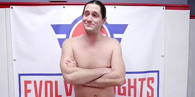 Savannah Fox and Tony are having fun in a naked wrestling contest