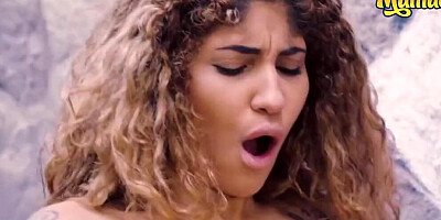 Curly-haired Latina and her lover found a secluded place for sex in public