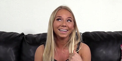 Shy blonde girl shows her body and sucks a dick at porn casting