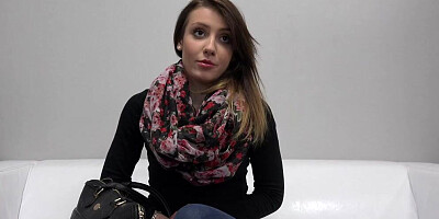 Shy girl gets naked at porn casting and rides that hard pecker