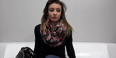 Shy girl gets naked at porn casting and rides that hard pecker