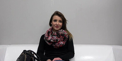 Shy girl gets naked at porn casting and rides that hard pecker