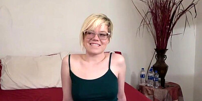 Amateur blonde is on her first porn casting where she'll have to bang the director