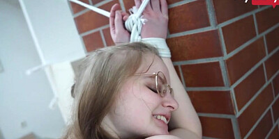 Nerdy girl is tied up and fucked by a perverted stepbrother