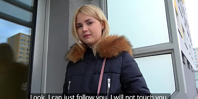 Public Agent Hot Blondes gets a Mouthful of Cum after Fucking for Cash