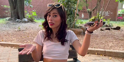 Cute teen girl with petite tits get pussy fucked by a stranger that she founds in the streets
