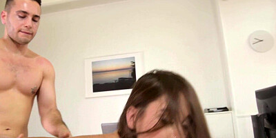 Young elegant secretary has to demonstrate her premium sex skills on the manager's cock