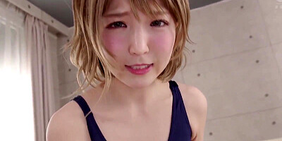 Adorable Japanese doll is riding an erect prick while wearing a swimsuit