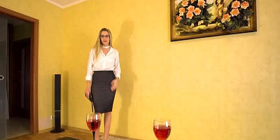 Nerdy blonde girl is poked with a hard cock in POV-style video