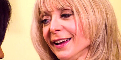 A very passionate interracial lesbian lovemaking between ebony MILF and mature blonde