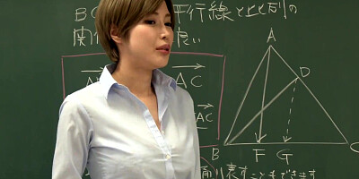Busty Japanese teacher gets down during lecture and sucks one of her uniformed pupils off
