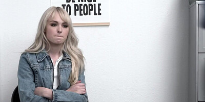 Petite shoplifter babe is deep throating a huge cock in the security office!