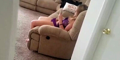 Lovely teen blonde in purple lingerie has her pussy creampied by stepbrother