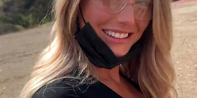 Big tits blonde babe in hot pants gets down and dirty outdoors