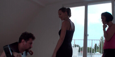 These horny guys are being humiliated by kinky and bossy sluts