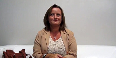 Full-bosomed MIFL squeezes tits and gets hard cock at porn casting