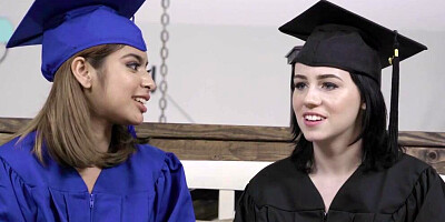 It's a graduation day, and two girls celebrate it by engaging in lesbian sex