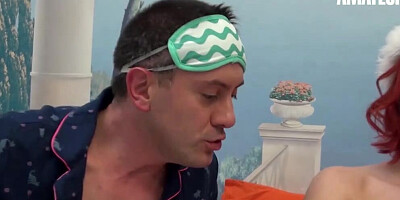 Lovely redhead girl Julie Valmont rubs clit while riding a cock