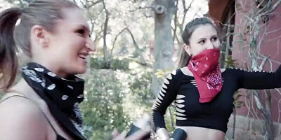 Slutty lesbian broads are masturbating together and squirting all over the place