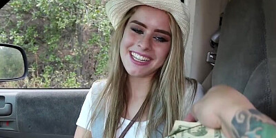 Pretty girl Lilly Ford sucks a cock and gets fucked outside