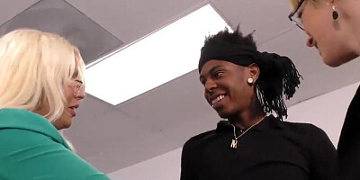 Ghetto teen is lured into sex by two hot professors in a classroom